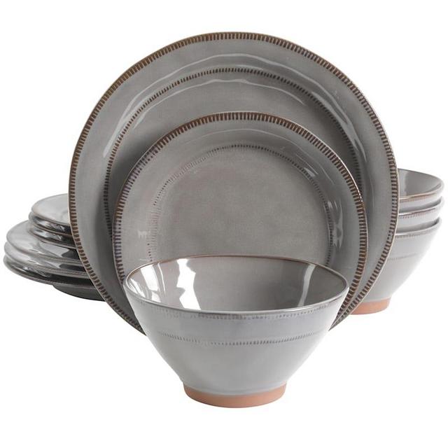 Terranea 12-Piece Dinnerware Set Grey Reactive Terracotta