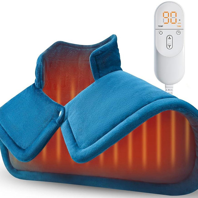 Heating Pad for Neck and Shoulder, Birthday Gifts for Men Dad Husband, Electric Weighted Heat Pad for Back Pain Relief, Anniversary Christmas Gifts for Women Mom, Blue