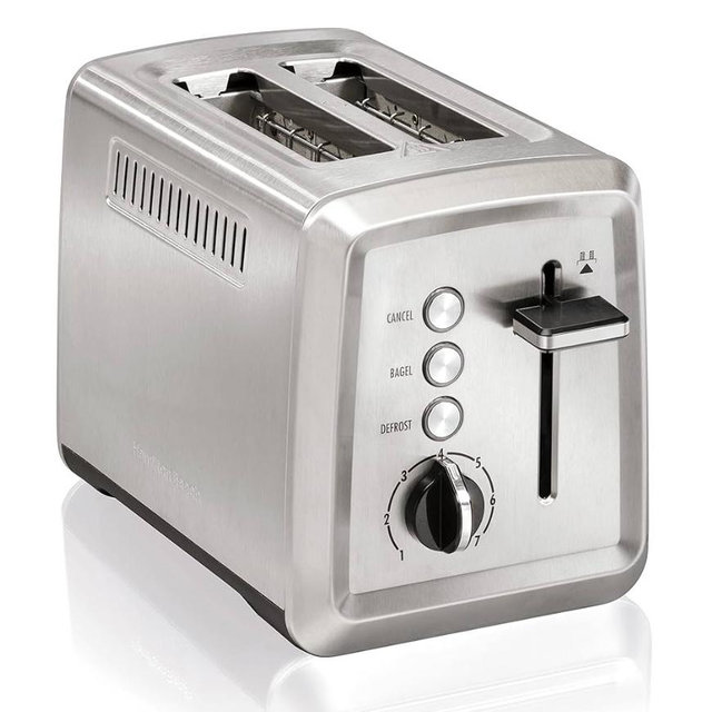 Hamilton Beach 2 Slice Toaster with Extra-Wide Slots, Bagel Setting, Toast Boost, Slide-Out Crumb Tray, Auto-Shutoff & Cancel Button, Defrost Function, Stainless Steel (22794)