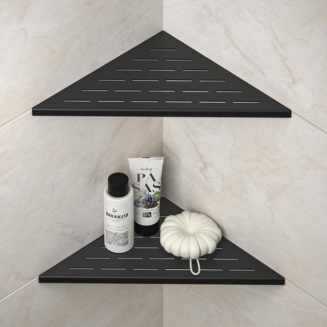 Bernkot Corner Shower Shelf, 12" Matte Black 304 Stainless Steel Slot Design Recessed Corner Shelves 2 Pack Bathroom Grout in Shelf for Tiled Wall, Large Size
