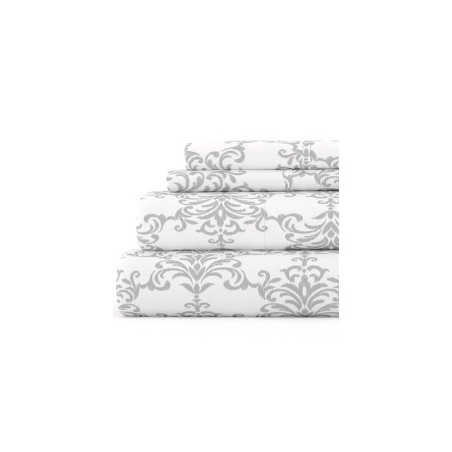 Becky Cameron, Easy Care, Soft Bouquet Pattern Sheet Set, Queen, Light Gray