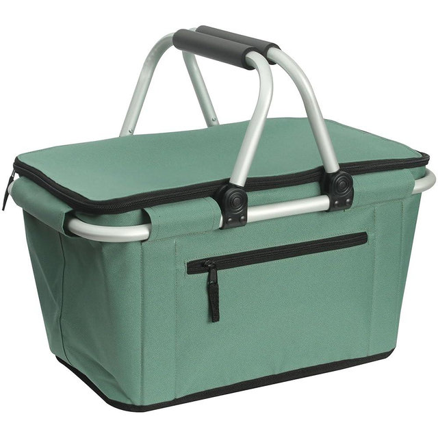 Picnic Basket, SIYUAN Collapsible Shopping Basket with Handles 27L Large Market Basket with Lid Reusable Folding Grocery Basket Insulated Cooler Bag, Green