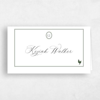 Dark Olive, White Wedding Place Card - Gavina Chicken