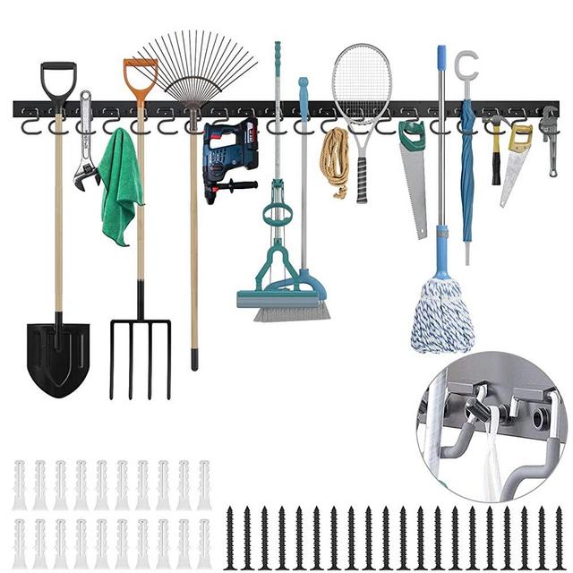 TORACK 64 Inch Tool Storage Organizer Racks, 40pcs Garage Organization Wall Mounted for Rake, Mop, Broom and Yard Tools