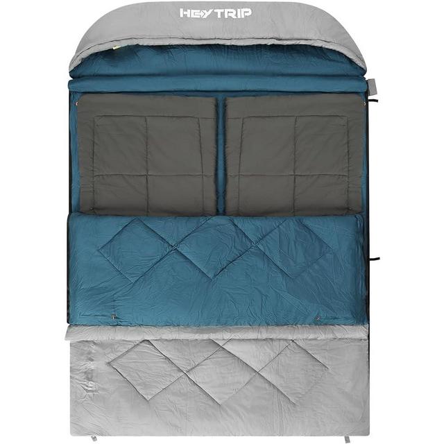 HEYTRIP Double Sleeping Bag with Blanket Queen Size Two Person Sleeping Bag for Adults 20 Degree Sleeping Bag for Couples Camping Sleeping Bag