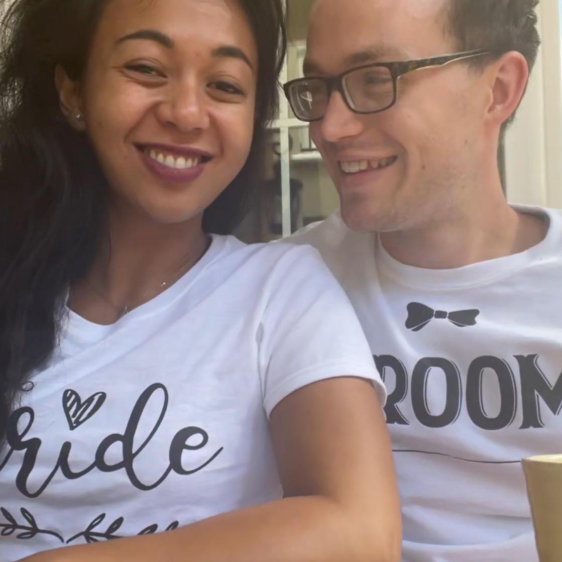 Tyler bought Alex "bride" and "groom" pjs... sometimes we switch who wears which just for fun ;)