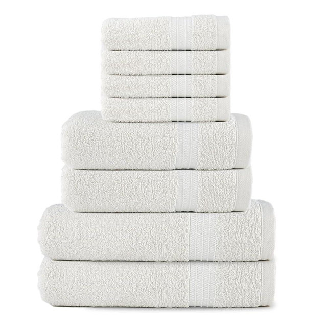 Textila 8-Piece Towel Set - 100% Cotton, Super Soft & Highly Absorbent - Includes 2 Bath Towels (27x54), 2 Hand Towels (16x28), 4 Washcloths (13x13) - Ivory