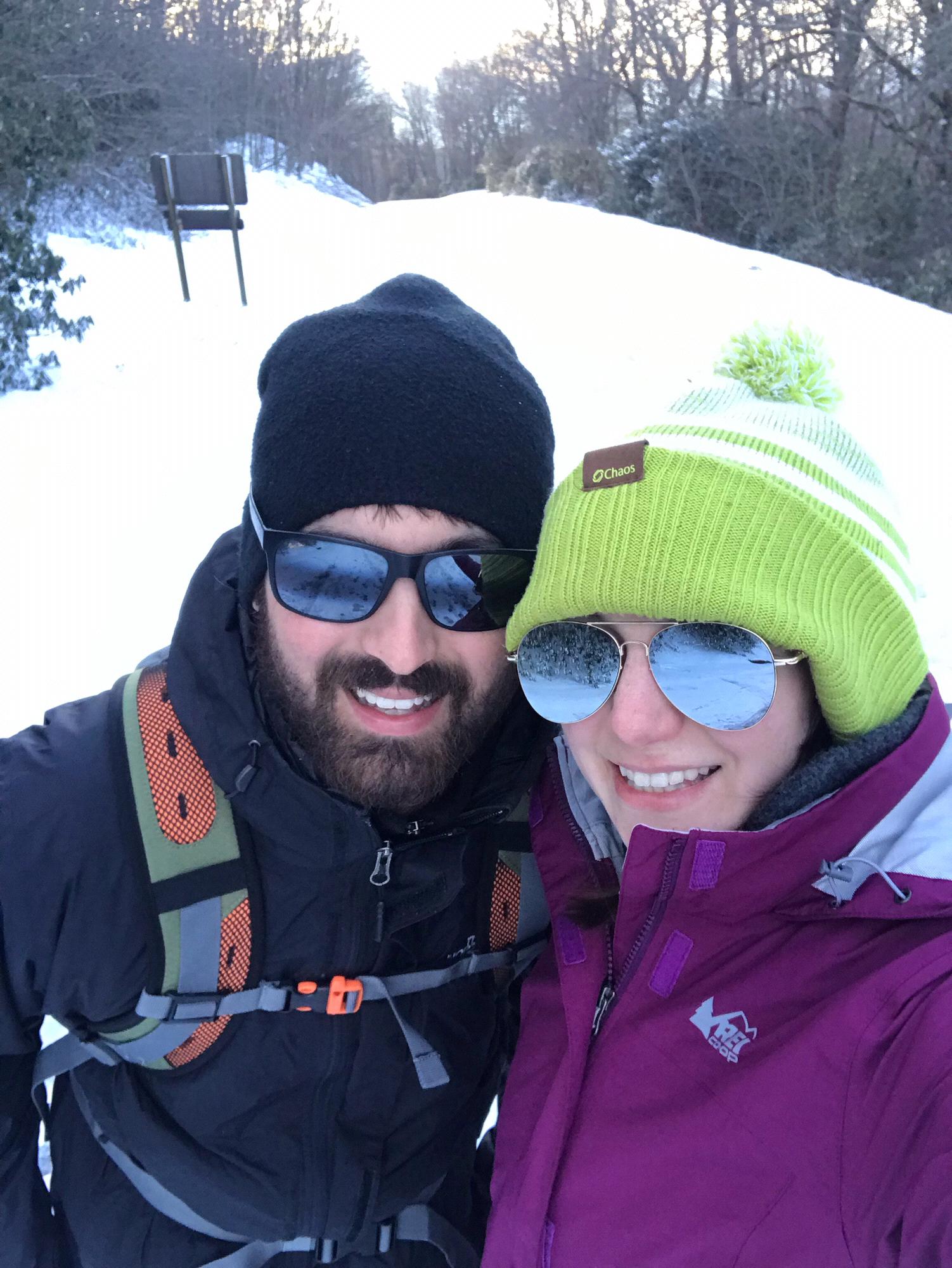 Walking down the middle of the closed Blue Ridge Parkway.