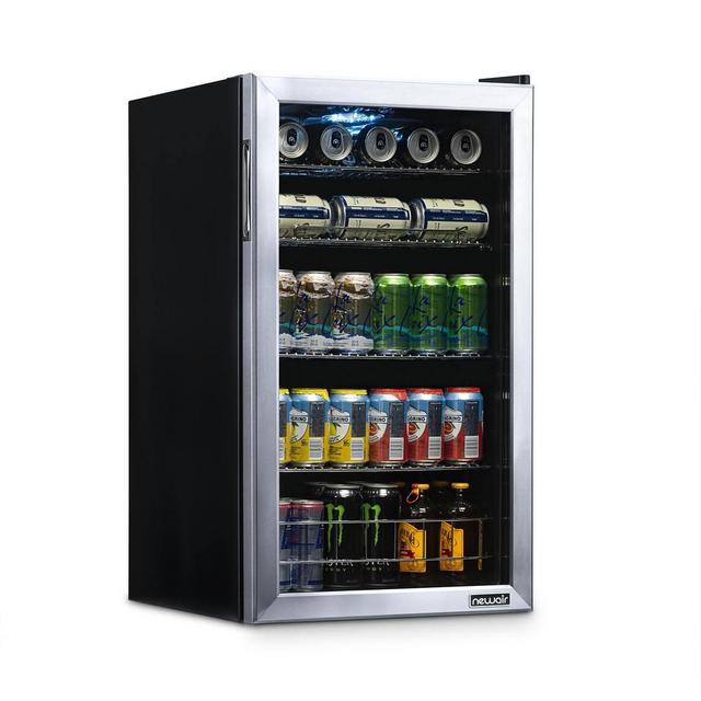 NewAir 126 Can Freestanding Beverage Fridge in Stainless Steel, with 4-Adjustable Shelves
