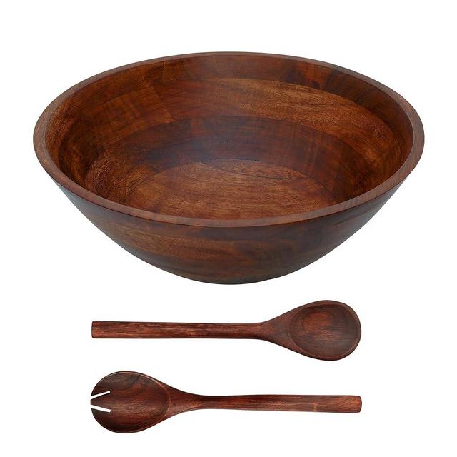 Luxe Designs Wooden Salad Bowl Set - Food Safe & Sustainable Decorative Bowl - Wood Bowl for Fruits, & Salads - Easy to Clean Large Salad Bowls Set w/Spoon, Fork – Wooden Bowls for Food (Dark Burnt)