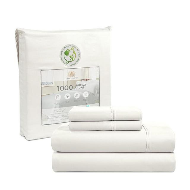 Casa Platino Queen Sheet Set 1000 Thread Count, 4 Piece Set, Sheets Queen Size Bed Set, Deep Pocket Queen Sheets, Soft Bed Sheets Queen Size, Luxury Super Smooth Queen Bed Sheets, White Queen Sheets