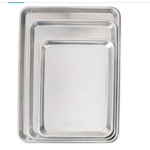 Nordic Ware Naturals 3 Piece Set - USA Made Aluminum Commercial Quality Sheet Pan for Baking or Roasting, Encapsulated Galvanized Steel Rim Prevents Warping; Half Sheet, Jelly Roll and Quarter Sheet