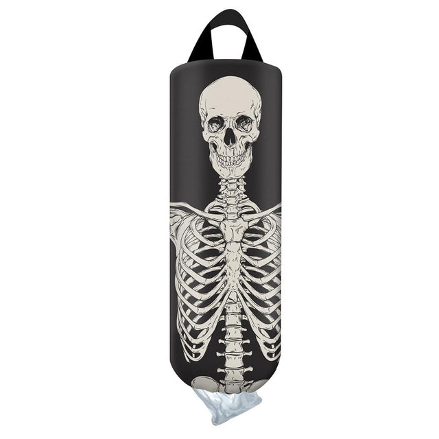 AYBELWG Plastic Bag Holder, Wall Mount Grocery Bag Organizer, Funny Hanging Trash Bag Storage Dispenser for Home Kitchen Funny Skull