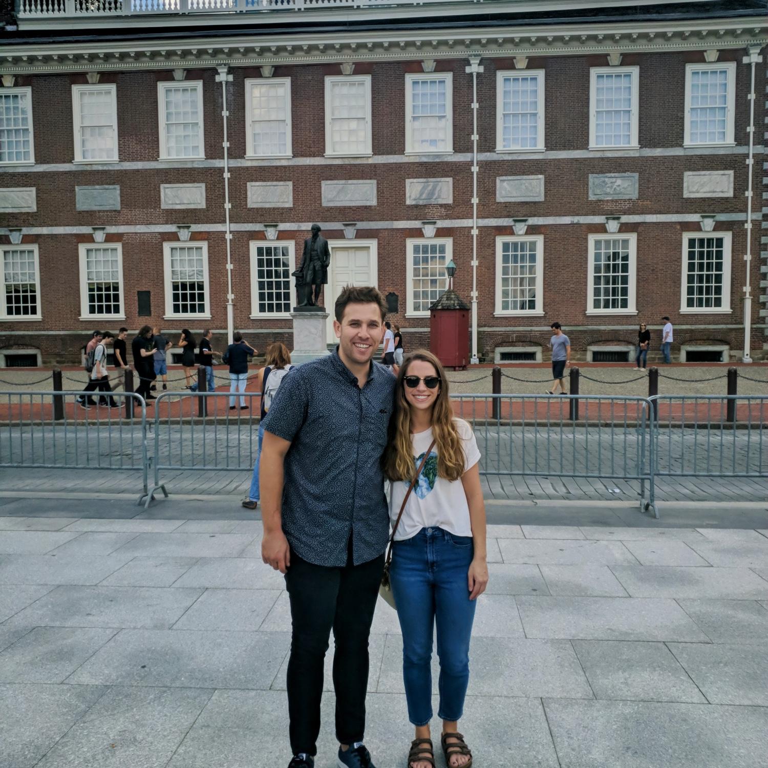 This is our first photo together! We are in front of Independence Hall in Philadelphia, 2018.
