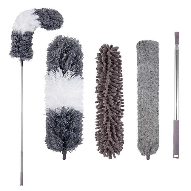 4PCS Microfiber Duster, with Extension Pole(Stainless Steel) 30 to 100 Inches, Reusable Bendable Dusters, Washable Lightweight Dusters for Cleaning Ceiling Fan, High Ceiling, Blinds, Furniture, Cars