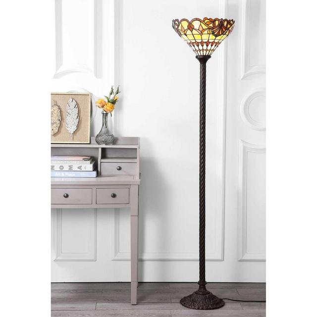 JONATHAN Y Davis Tiffany-Style 70" Torchiere Floor Lamp in Bronze