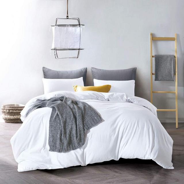 Seamour.010 - ATsense Duvet Cover King, 100% Washed Cotton, Bedding Duvet Cover Set, 3-Piece, Ultra Soft and Easy Care, Simple Style Bedding Set (White 7006-4)