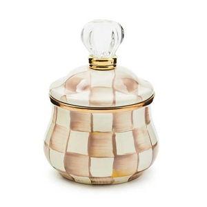 Mackenzie Childs Mocha Check Lidded Sugar Bowl