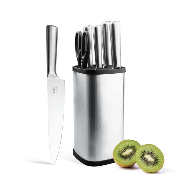 kitchen knife set,chushiji 6-Piece silver Kitchen Knife Set for Home, Anti-Rust Non-stick Stainless Steel Sharp Chef Knife Set with Universal Knife Block for Kitchen, Ergonomical Design (silver)