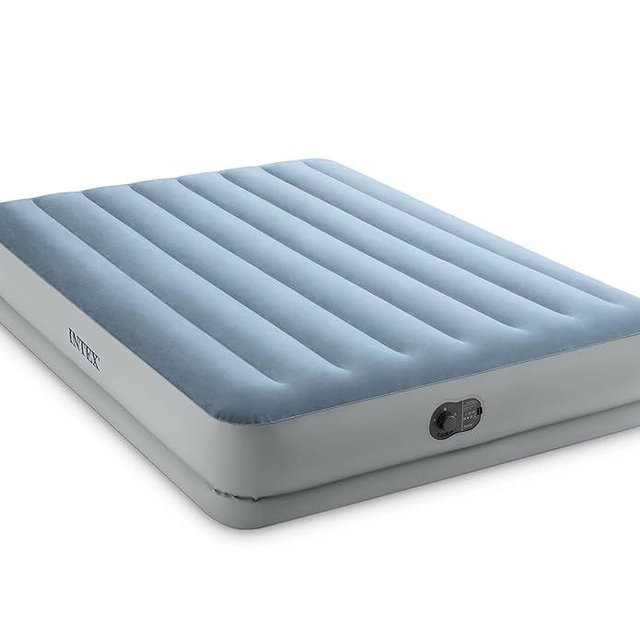 INTEX 64159E Dura-Beam Plus Mid-Rise Air Mattress: Fiber-Tech – Queen Size – Built-in USB Electric Pump – 14in Bed Height – 600lb Weight Capacity