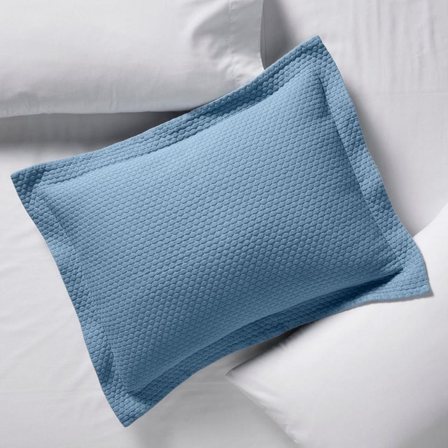 Organic Honeycomb Matelassé Sham- Bay Blue
