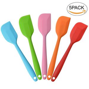 VEBE Silicone Spatula Heat Resistant Non-Stick Flexible Rubber With Solid Stainless Steel Kitchen Essential Gadget Small Premium Scraper Spoon Set of 5 (Random Color)