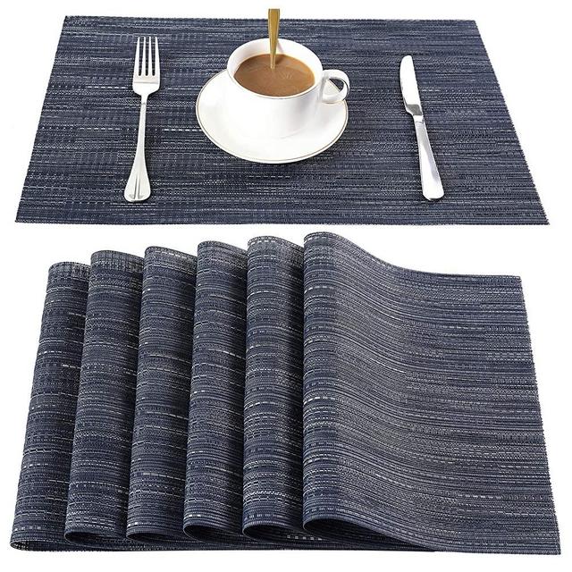 Peking Placemats Heat-Resistant Washable Plastic Placemat Woven Vinyl Table Mats for Dining Table Non-Slip, Set of 6