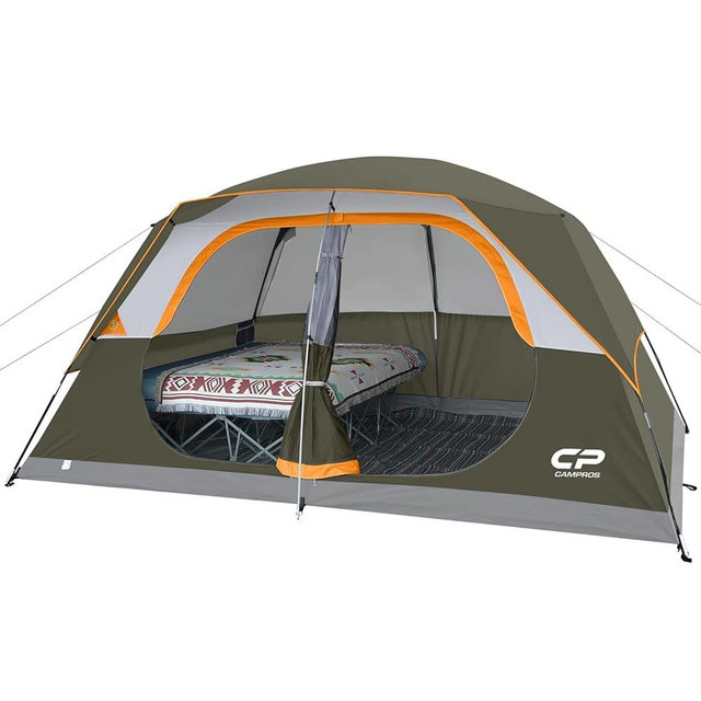 CAMPROS CP Upgraded 6/8 Person Camping Tents, Waterproof Windproof Family Tent with Larger Mesh Windows & Door, Double Layer, Easy Set Up, All-Season Dome Tent with Top Rainfly & Carry Bag
