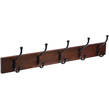 AmazonBasics-Wall Mounted Coat Rack - 5 Standard Hook, Light Walnut