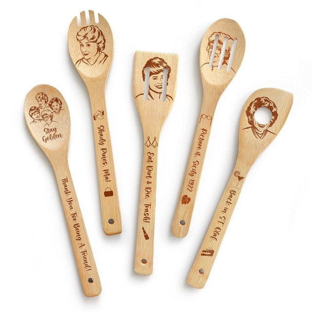 Levaukiem 5Pcs Golden Girls Cooking Spoons, Bamboo Spoons for Cooking Kitchen Utensils Set, Golden Girls TV Merchandise Show Gifts for Fans