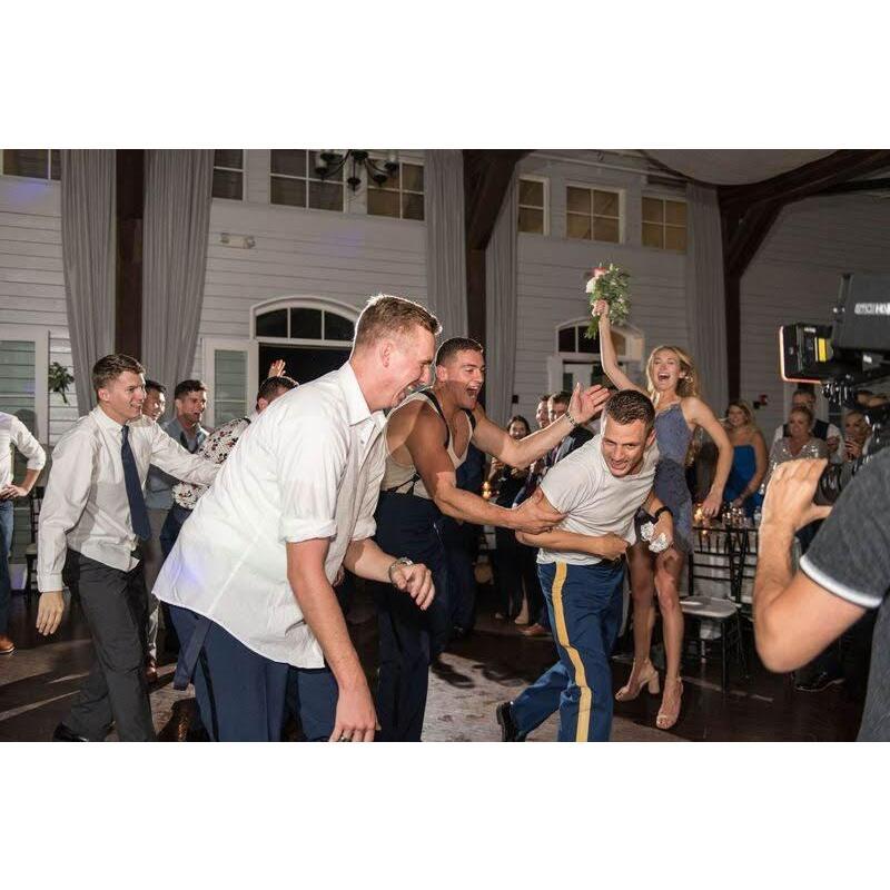 Luke caught the garter and I caught the bouquet at Clarke and Jessie's wedding!