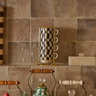 Courtly Check Stoneware Coffee Cups with Tower