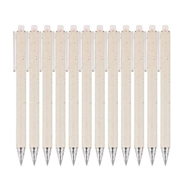 RIANCY Wheat-Straw Patterns Retractable Gel Pens Fine Points, 0.5 mm,12-Pack, Black Ink Ballpoints Pen Black Gel Pens Quick Dry Ink Smooth Writing Pen for Office Back to School Supplies (Cream)