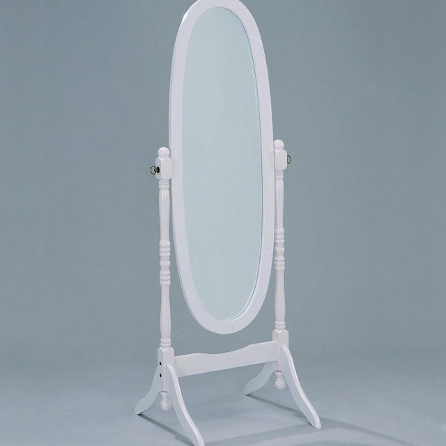 Liveasy Furniture Full Length Mirror with Stand, Vintage Wood Cheval Mirror, Adjustable Freestanding Floor Mirror (White)