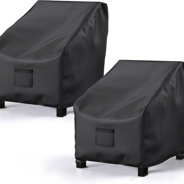 BROSYDA Patio Chair Covers for Outdoor Furniture Waterproof 2 Pack, Lawn Chair Covers 600D Heavy Duty Oxford Cloth, Large Covers for Lounge Lawn Deep Seat Black 40" W x 40" D x 36" H