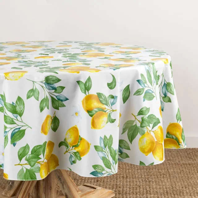 Vintage Lemon and Citrus Blooms Printed Vinyl Indoor/Outdoor Tablecloth - Multicolor - 84x60 Oval - Elrene Home Fashions