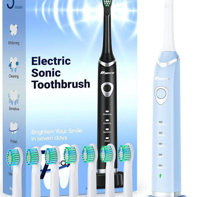 Bymore 8 Replacement Heads Electric Toothbrush for Kids, Ultra Clean Rechargeable Sonic Toothbrush Portable - Sky Blue