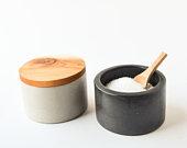 Salt Cellar with Cedar Lid - Concrete Salt...