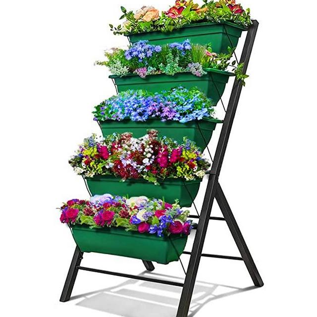 4-Ft Raised Garden Bed - Vertical Garden Freestanding Elevated Planters 5 Container Boxes - Good for Patio Balcony Indoor Outdoor - Cascading Water Drainage to Grow Vegetables Herbs Flowers (1-Pack)