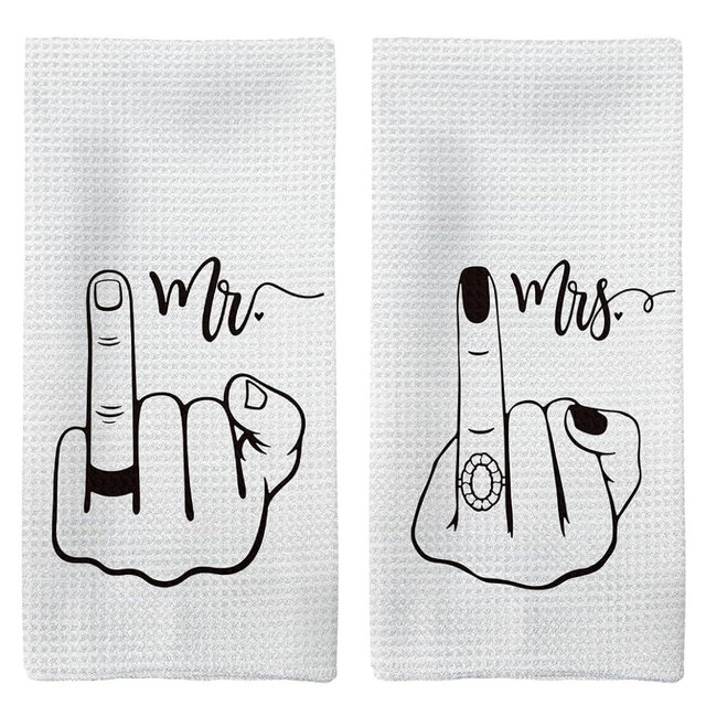 Tzhim Mr and Mrs Wedding Gifts Kitchen Towels Set of 2, Couple Gifts Hand Towels, Wedding Engagement Gifts for Couples Newlyweds Bride Groom Dish Towels Tea Towels, Just Married Gifts, 16x24 Inch