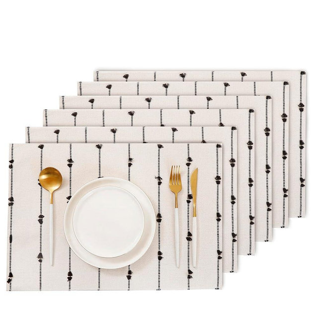 Tosleo Boho Placemats 13 x 19 Inch Set of 6 for Dining Table Decor Woven Cloth Place Mats for Farmhouse Rustic Kitche Home Decor Cotton Placemats Black and Beige Table Mats