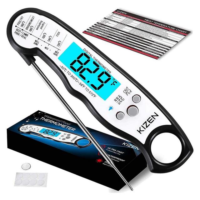 KIZEN Digital Meat Thermometer with Probe for Cooking & Grilling, Black/White