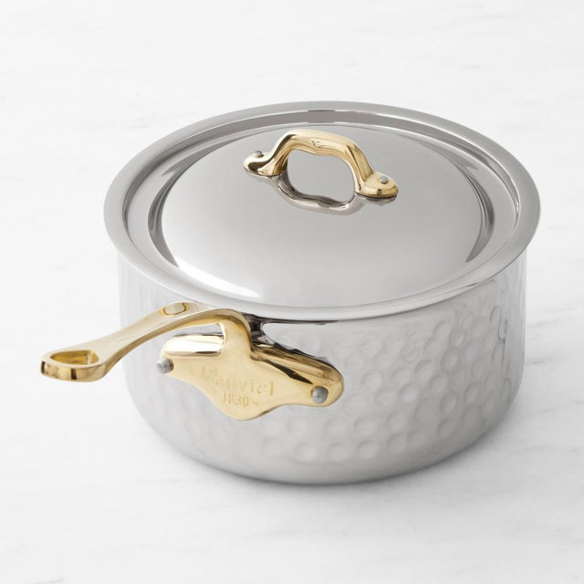 Mauviel M'Elite B Hammered Stainless-Steel Saucepan, 3 1/2-Qt.
