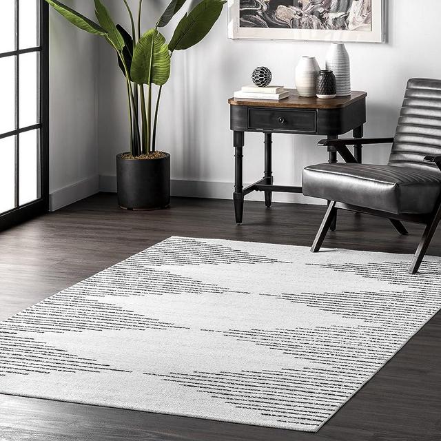 nuLOOM Romina Machine Washable Diamond Stripes Area Rug, 6' x 9', White