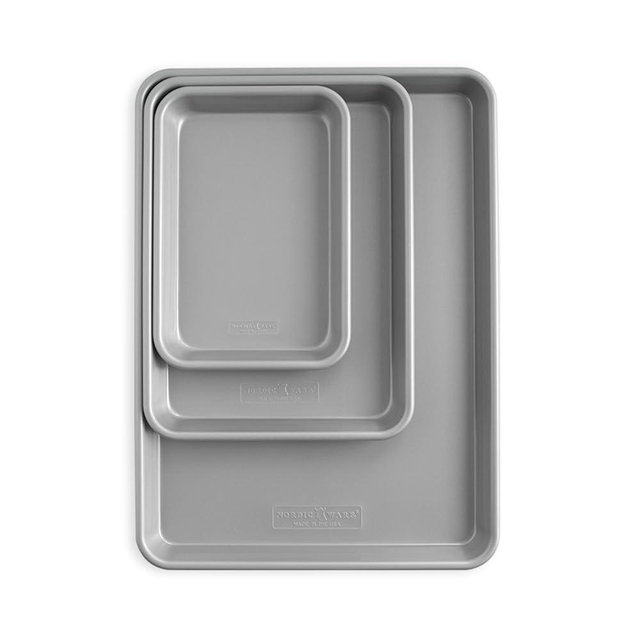 Nordic Ware Brilliant™ Colorful 3-Pc Baking Set, Nonstick made without PFAS or PTFE for safe cooking; Reinforced steel rim prevents warping; Includes Half Sheet, Quarter Sheet, and Eighth Sheet