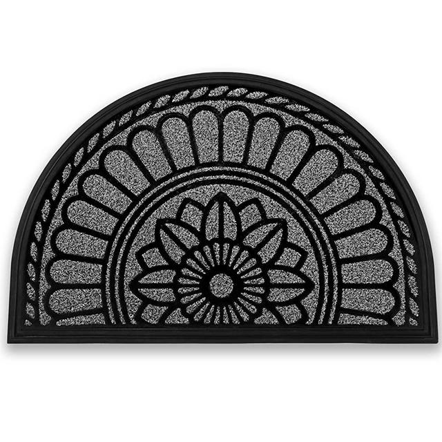 Delxo Semi Circle Door Mat,24“x 36” Half Round Low-Profile,Heavy Duty Indoor&Outdoor &Welcome Mat for Front Door,Back Door,Front Porch,Back Porch,Entrance, Garage (Grey)