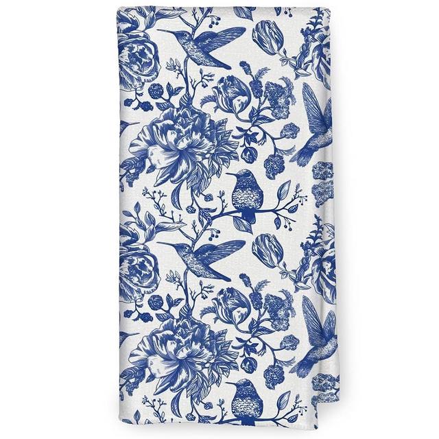 CIOJUNE Chinoiserie Floral Bird Kitchen Towels - Chinoiserie Decor,Blue and White Kitchen Decor, Blue and White Kitchen Towels for Bathroom,Floral Dish Towels,Blue Floral Towels,Blue Dish Towels 16x24