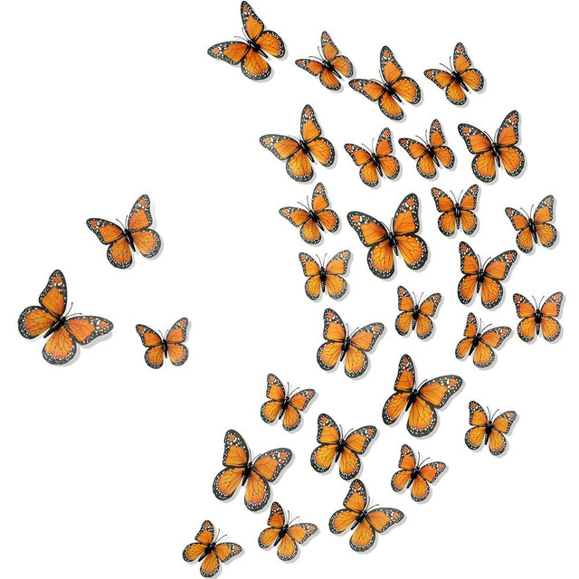 Chuangdi 48 Orange Monarch Butterfly Decorations 3 Size Fake Butterflies Realistic Butterfly Craft Artificial Mariposas Wall Decor for Craft Wedding Home Birthday Party (3.2inch,4inch,4.7inch)