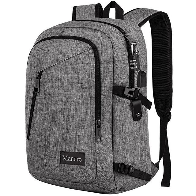 Mancro 17.3 Inch Laptop Backpack, Large Travel Laptop Backpack with USB Charging Port, Anti Theft Water Resistant Business Backpack for Men and Women, Durable Lightweight School College Bag, Grey