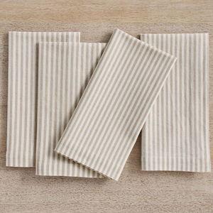 Plain Striped Cotton Linen Blended Dinner Cloth Napkins - Set of 12 (40 x 30 cm) - for Events & Home Use (Beige)